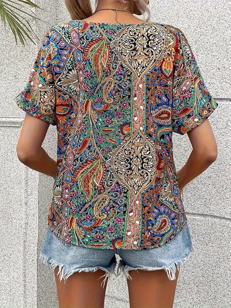 Paisley-top med V-hals