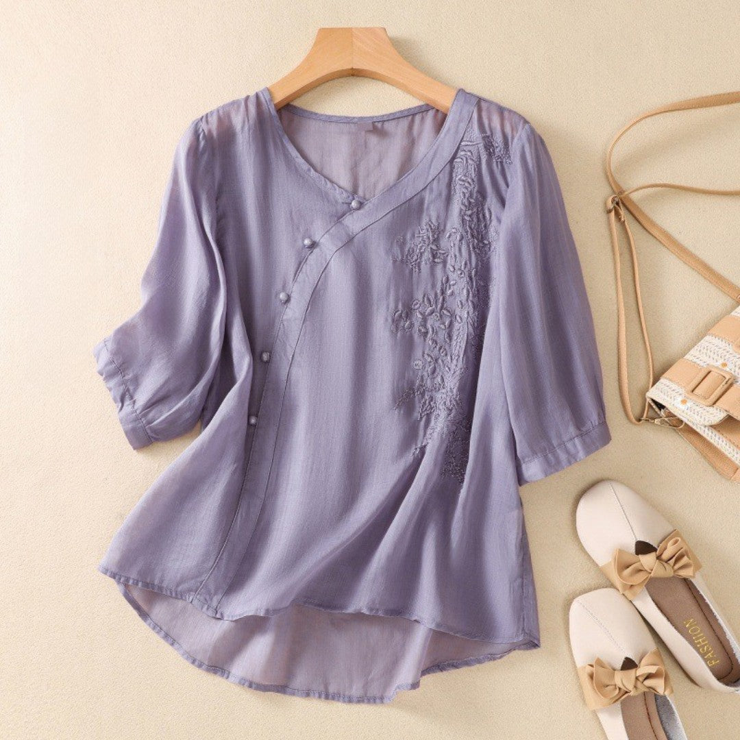 Elegant Blus med Broderidetaljer
