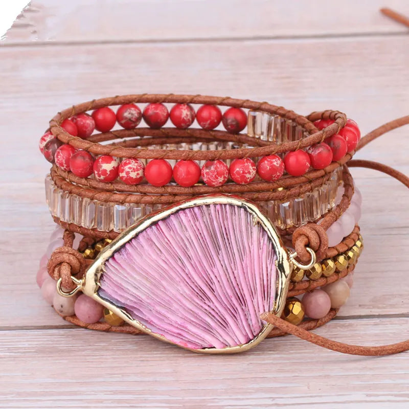 Pink Coral Läderarmband