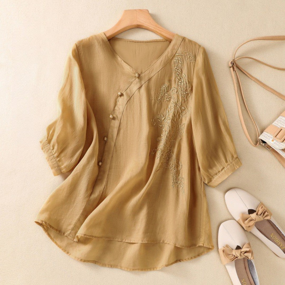 Elegant Blus med Broderidetaljer