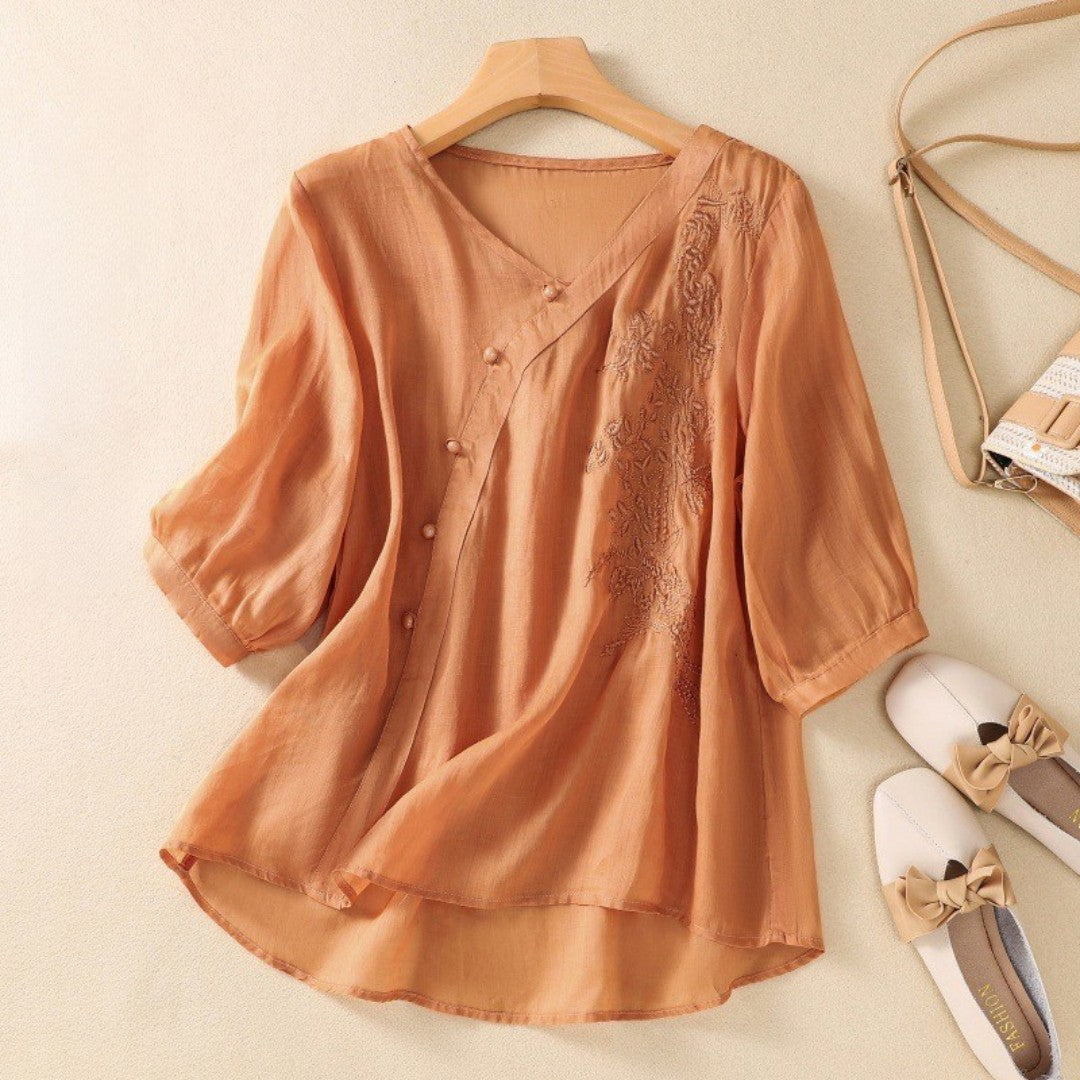 Elegant Blus med Broderidetaljer