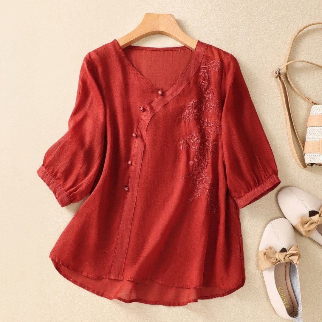 Elegant Blus med Broderidetaljer