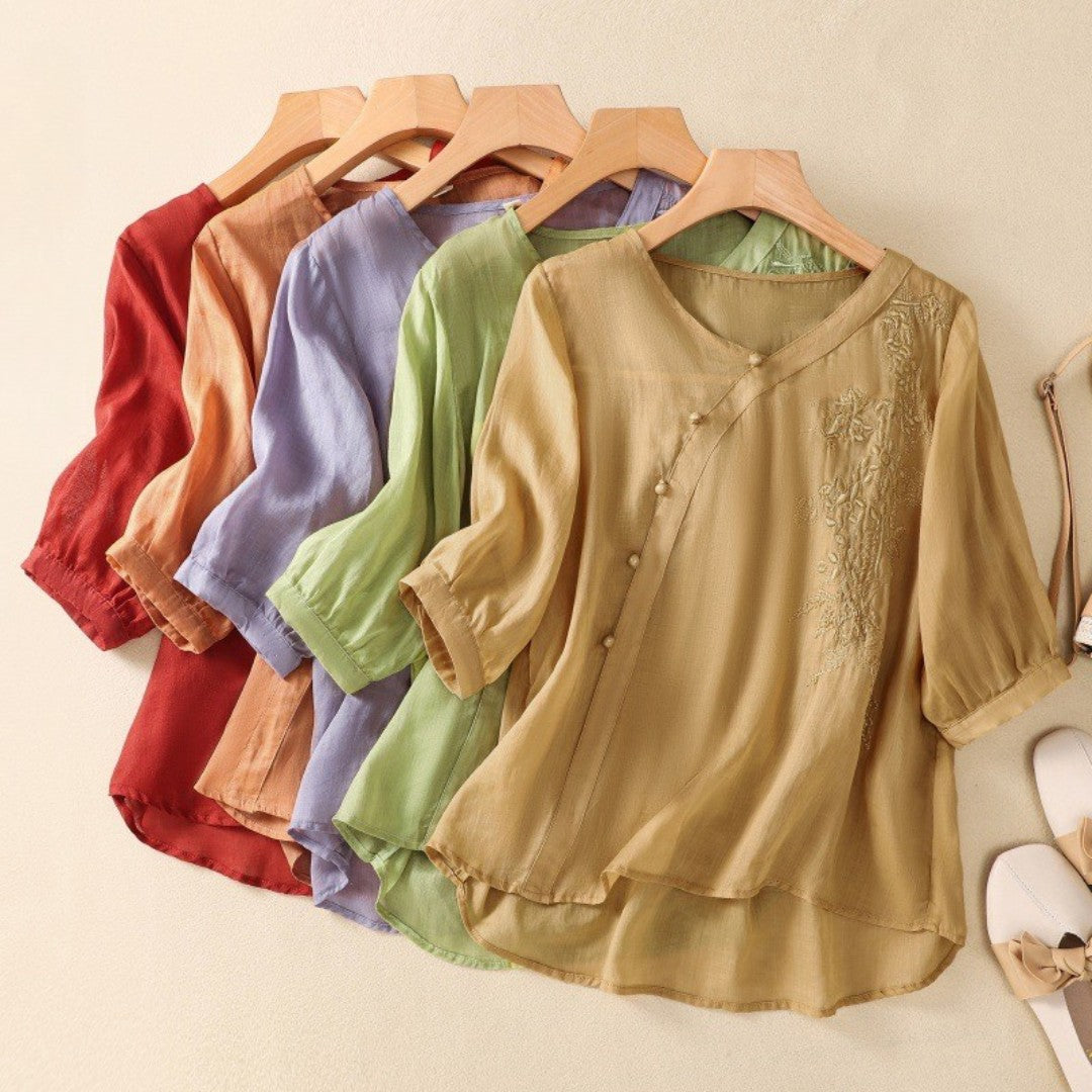 Elegant Blus med Broderidetaljer