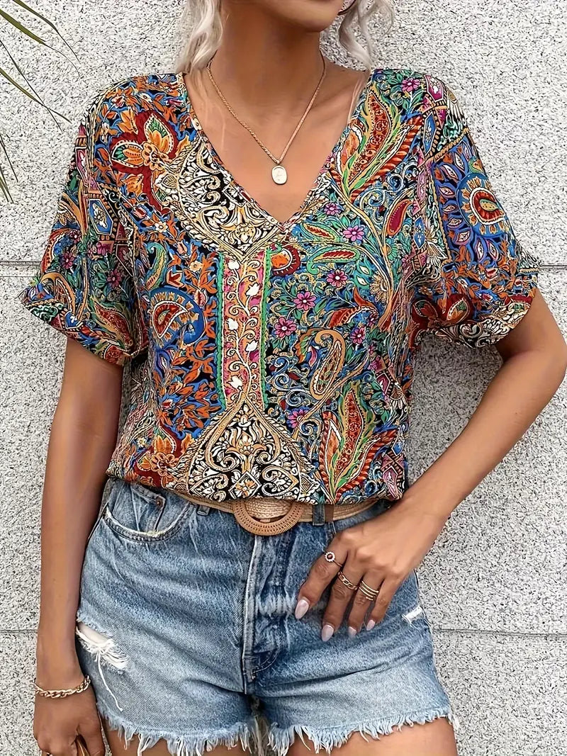 Paisley-top med V-hals