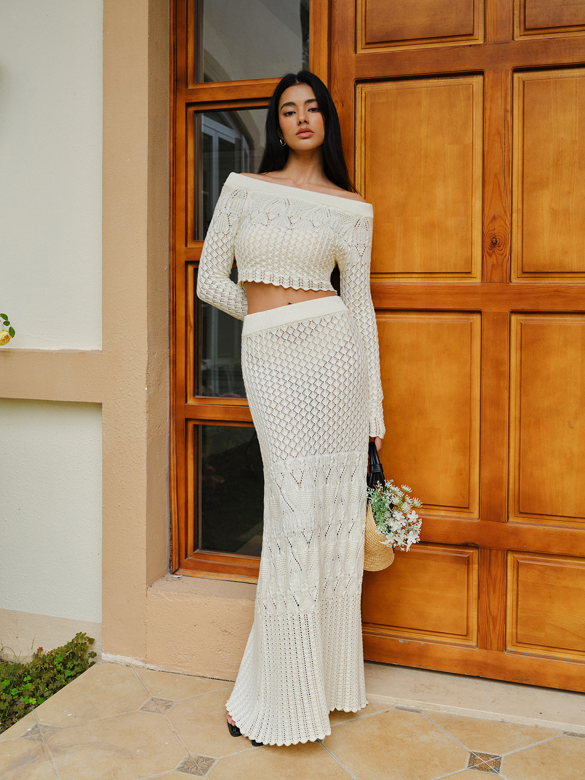 Olea™ stickad off-shoulder set