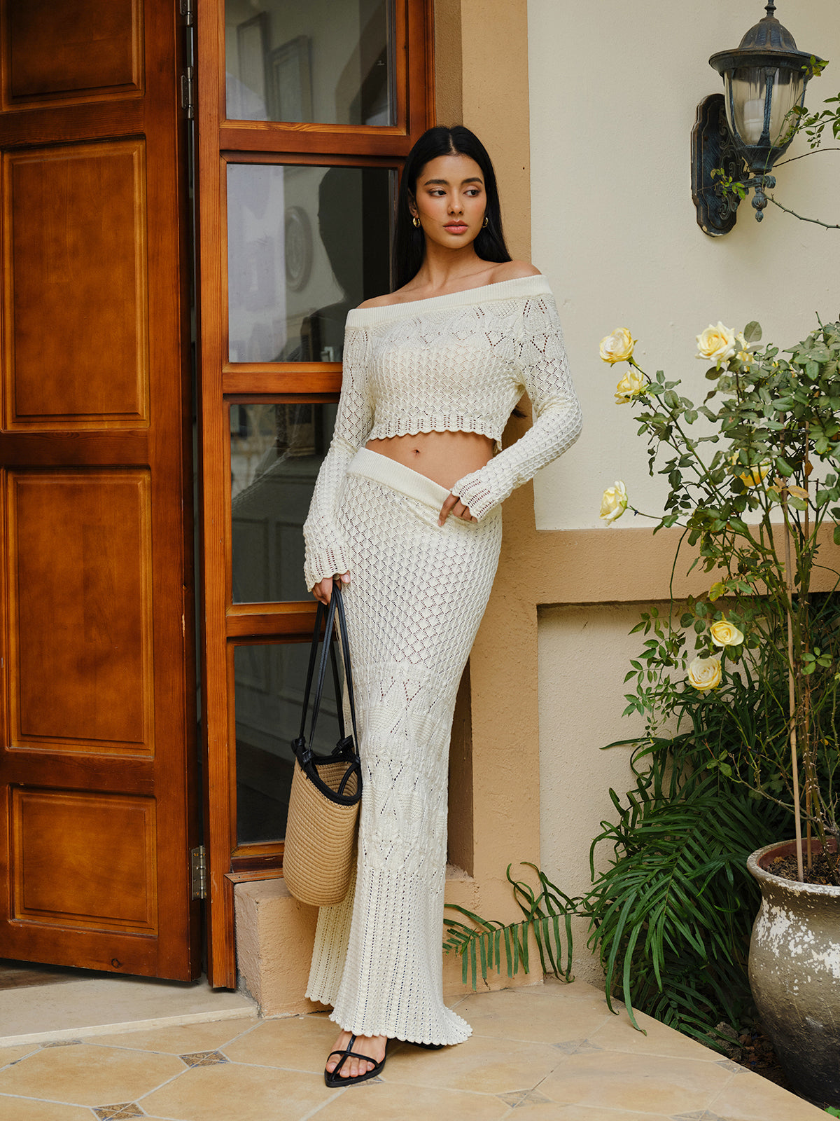 Olea™ stickad off-shoulder set