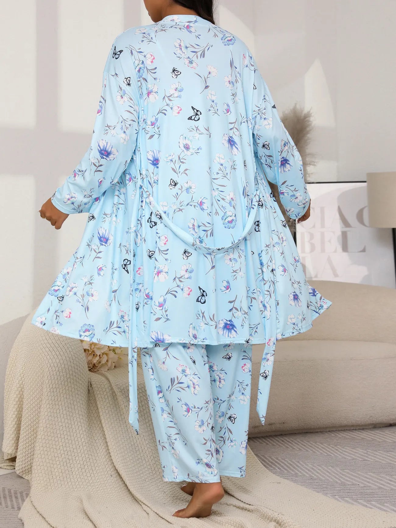 3-delad pyjamaset med blommönster