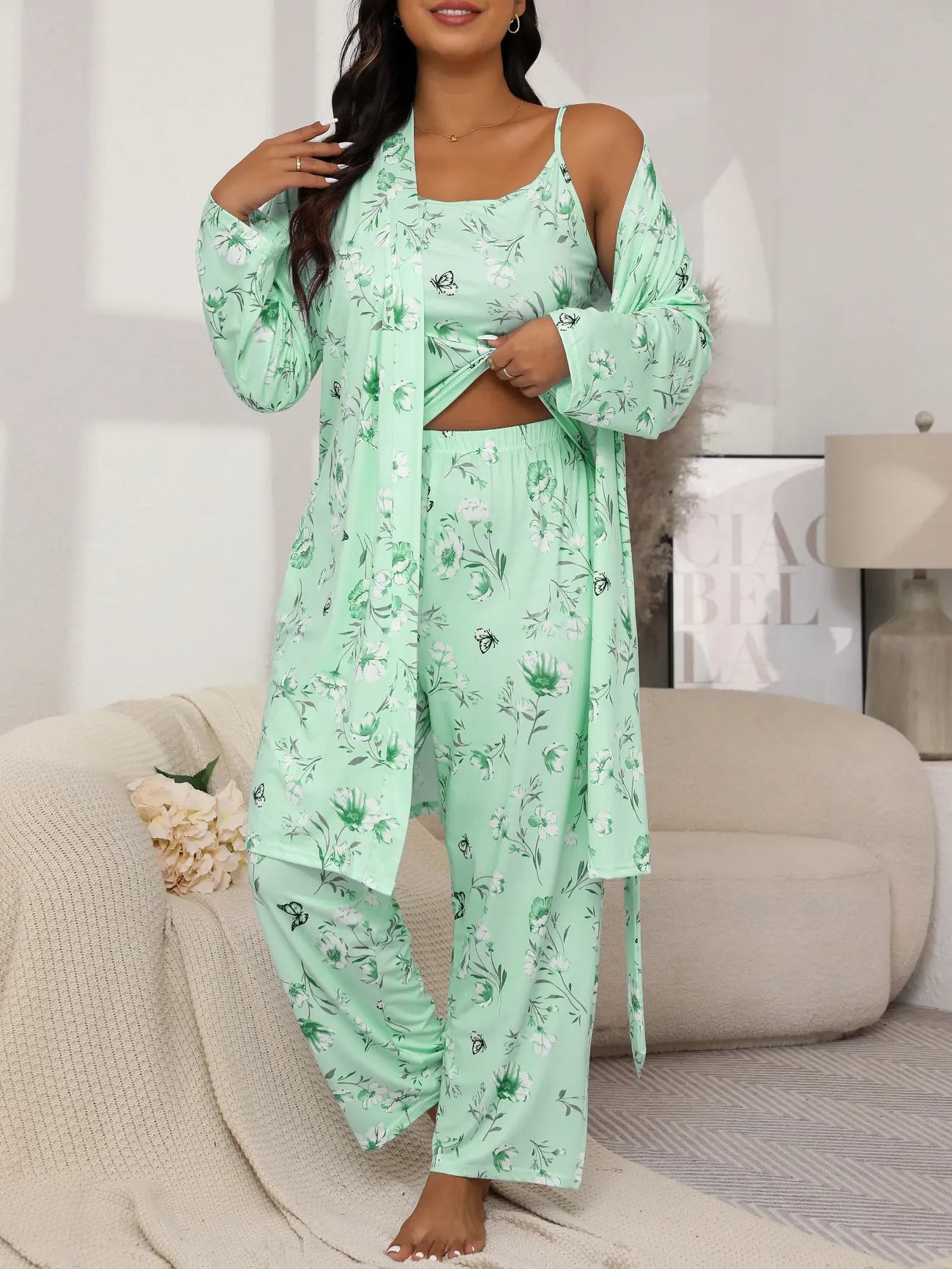 3-delad pyjamaset med blommönster