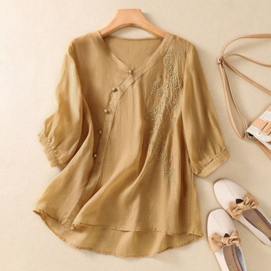 Elegant Blus med Broderidetaljer
