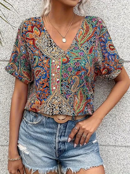 Paisley-top med V-hals