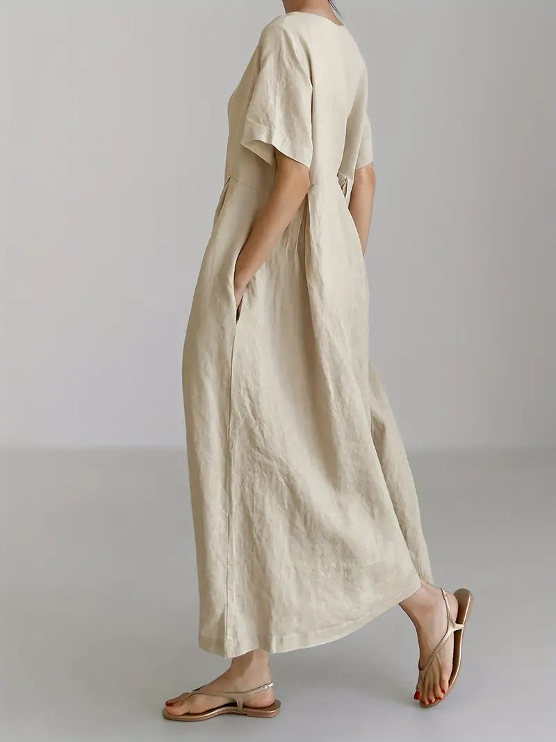 Luftig Sommarklänning - Beige Linne