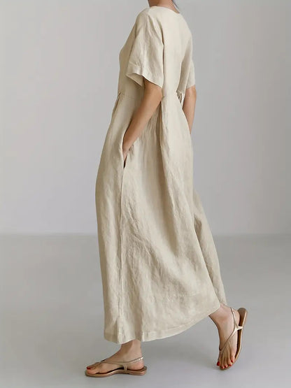 Luftig Sommarklänning - Beige Linne