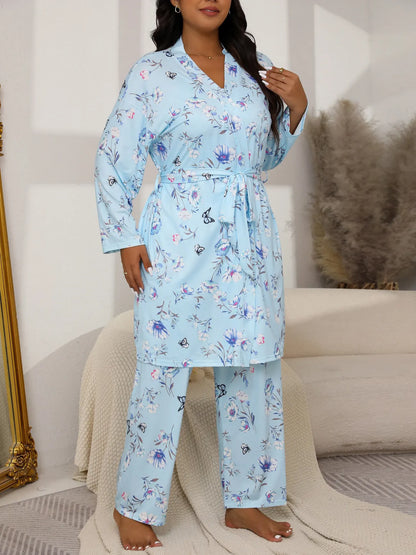 3-delad pyjamaset med blommönster