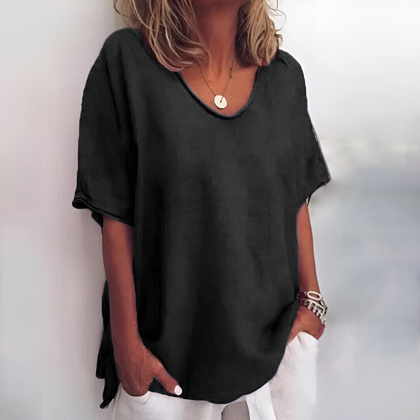 Casual T-shirt med rund hals
